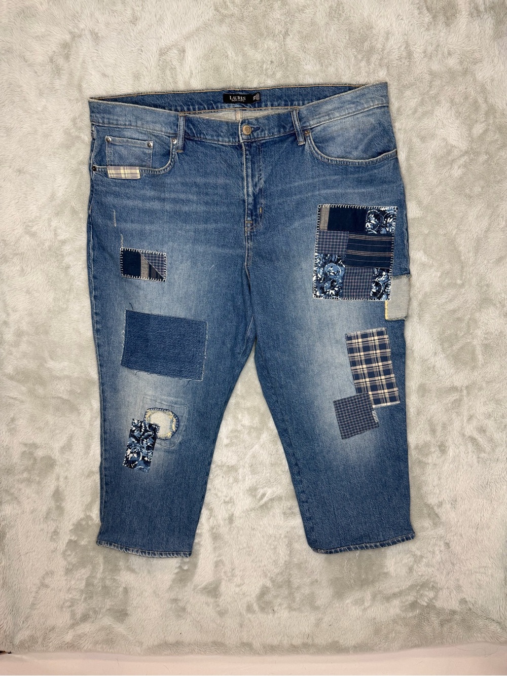 Lauren Ralph Lauren Patchwork Cropped Jeans 20W Plus Size